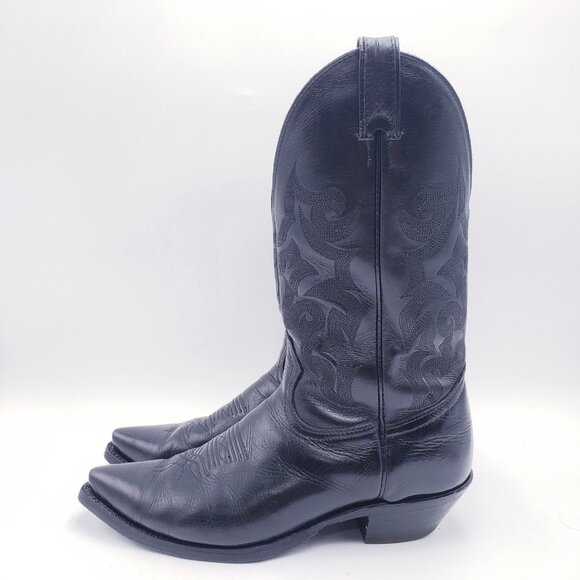 Boulet 0629 Cowhide Leather Classic Black Snip Toe Cowboy Boots Men's Size 9.5 E - Picture 2 of 9